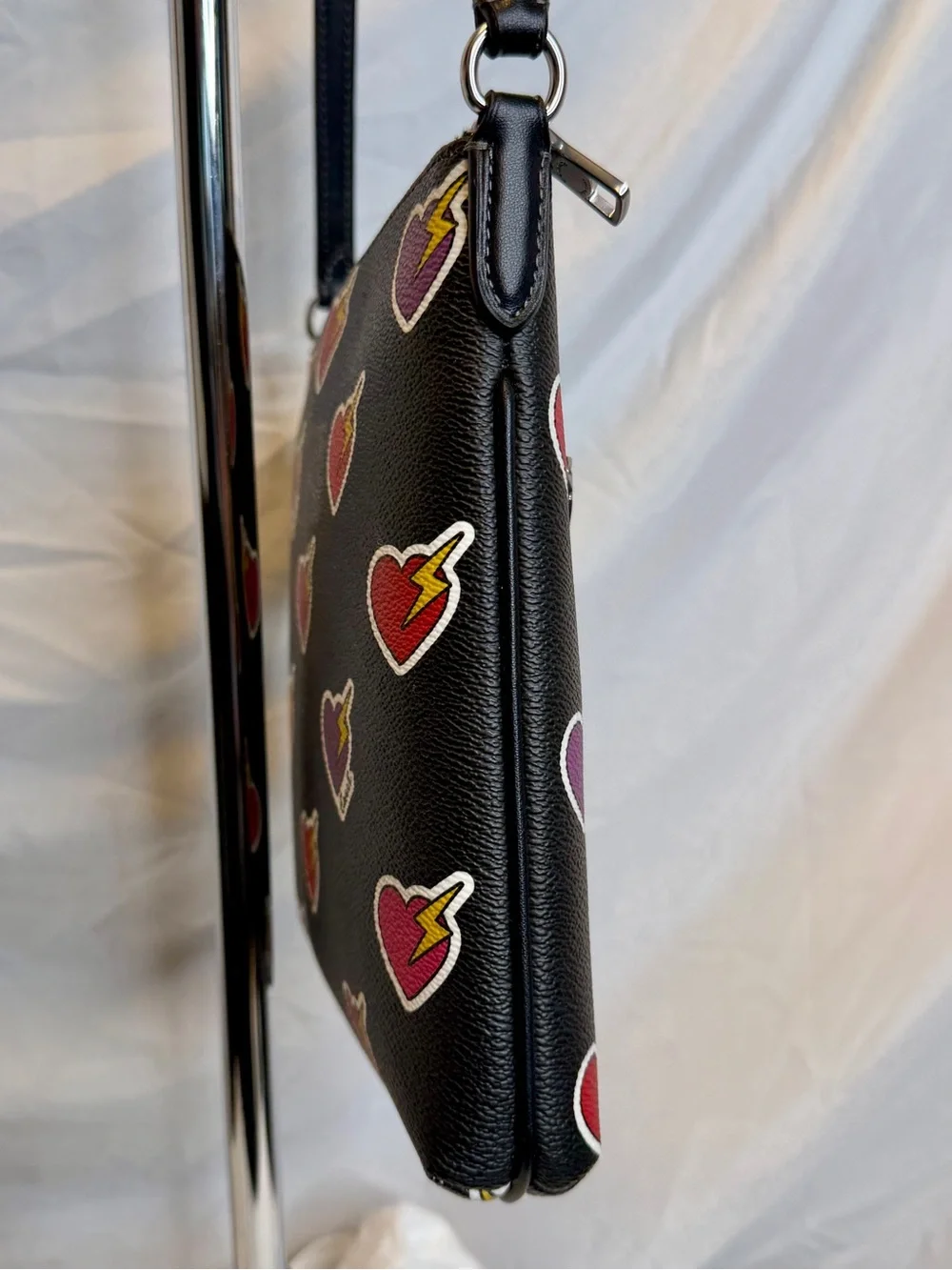 COACH Mini Rowan File Heart Lightning Bolt Canvas Leather Black Crossbody Bag